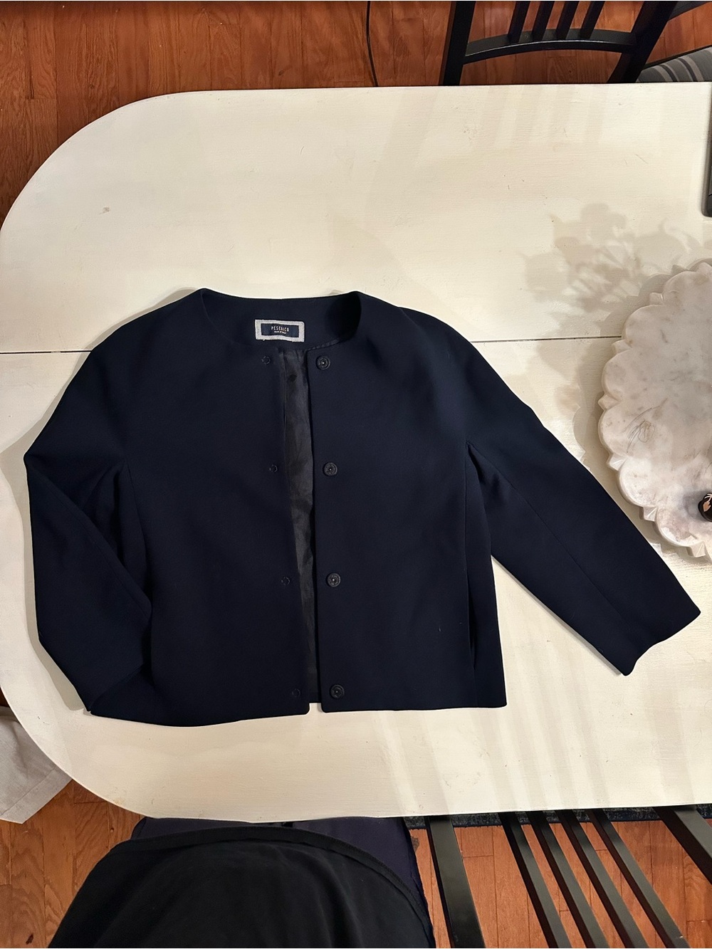 Peserico Navy Blue Collarless Button Front Jacket - IT 42 / US 6